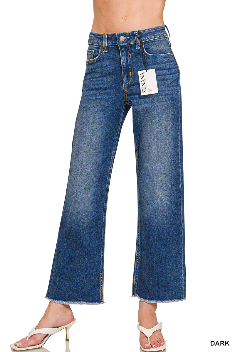 HIGH WAIST STRAIGHT LEG DARK WASH DENIM PANTS