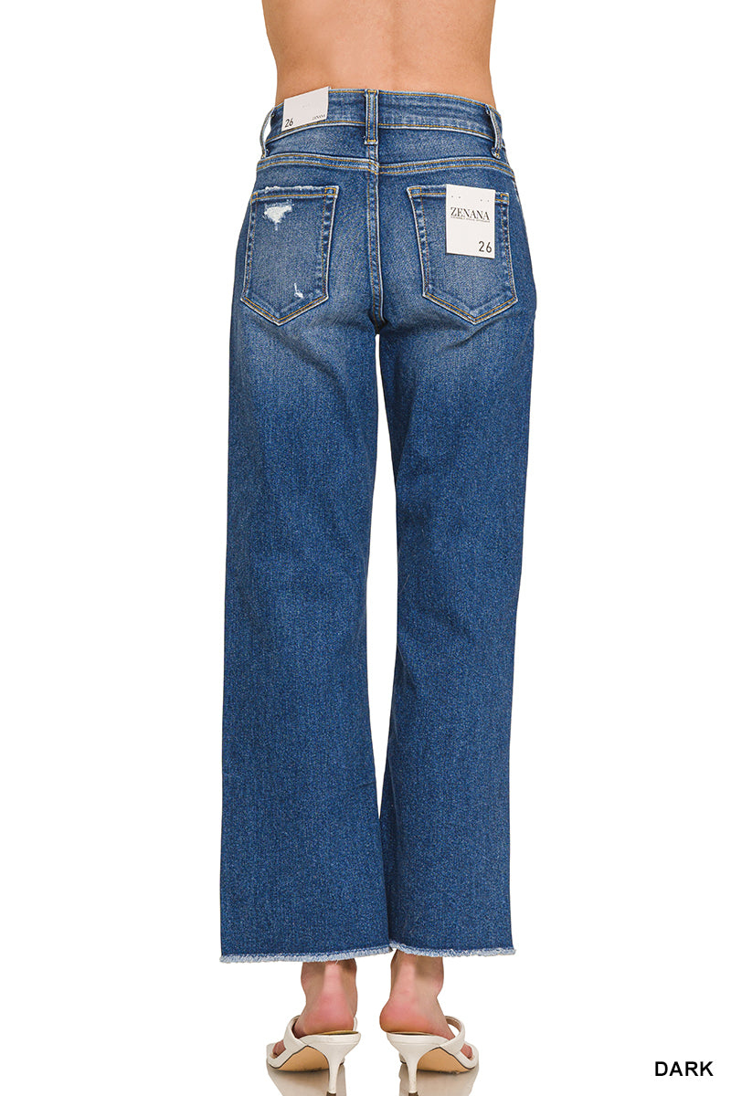HIGH WAIST STRAIGHT LEG DARK WASH DENIM PANTS