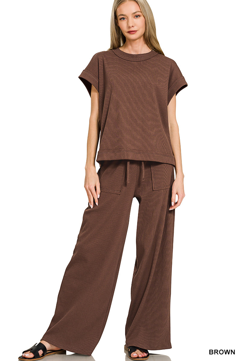 RIBBED SHORT SLEEVE TEE & PANTS SET