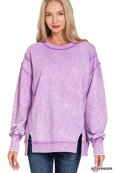 Acid wash exposed-seam sweatshirt