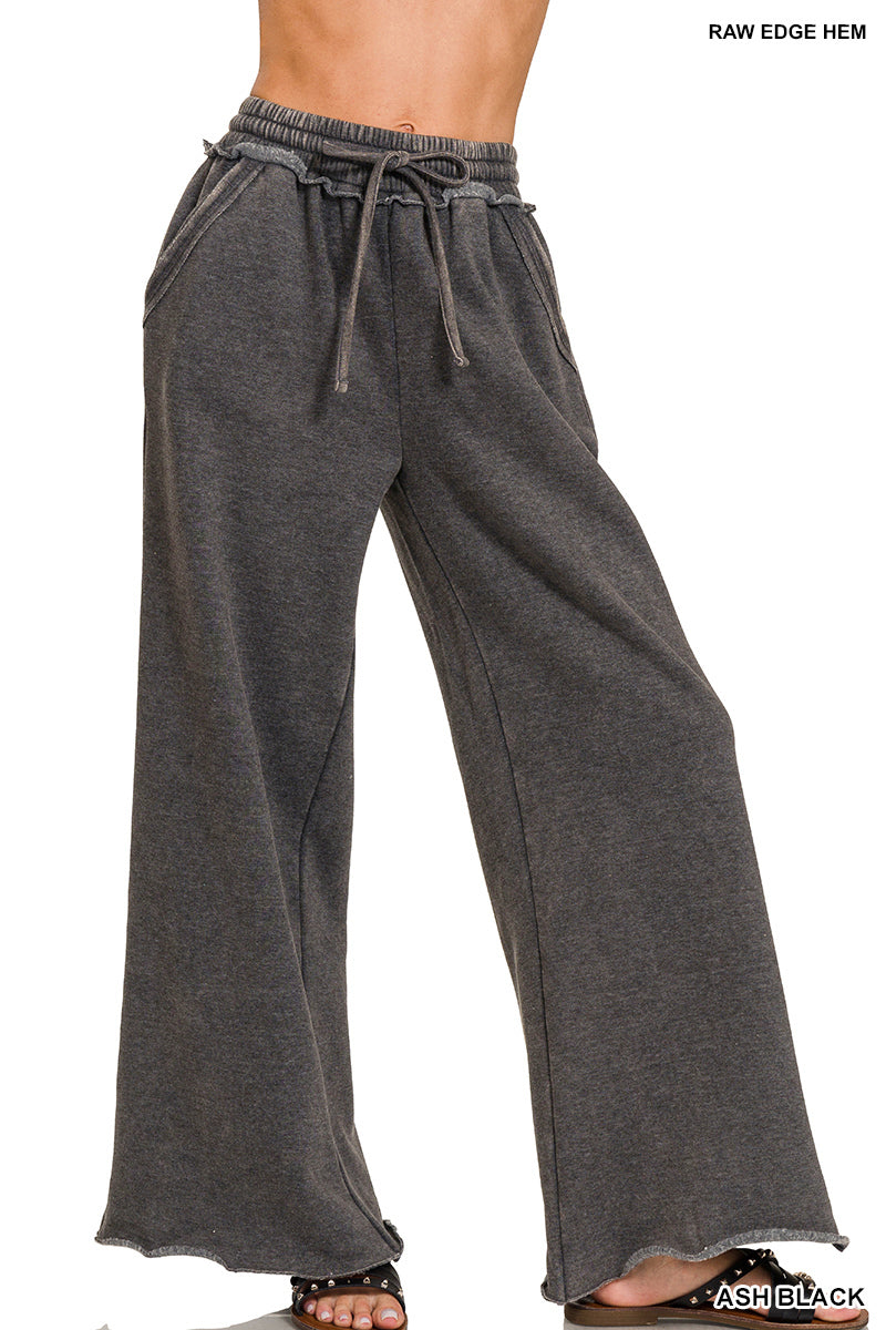 Acid wash fleece sweatpants with pockets
