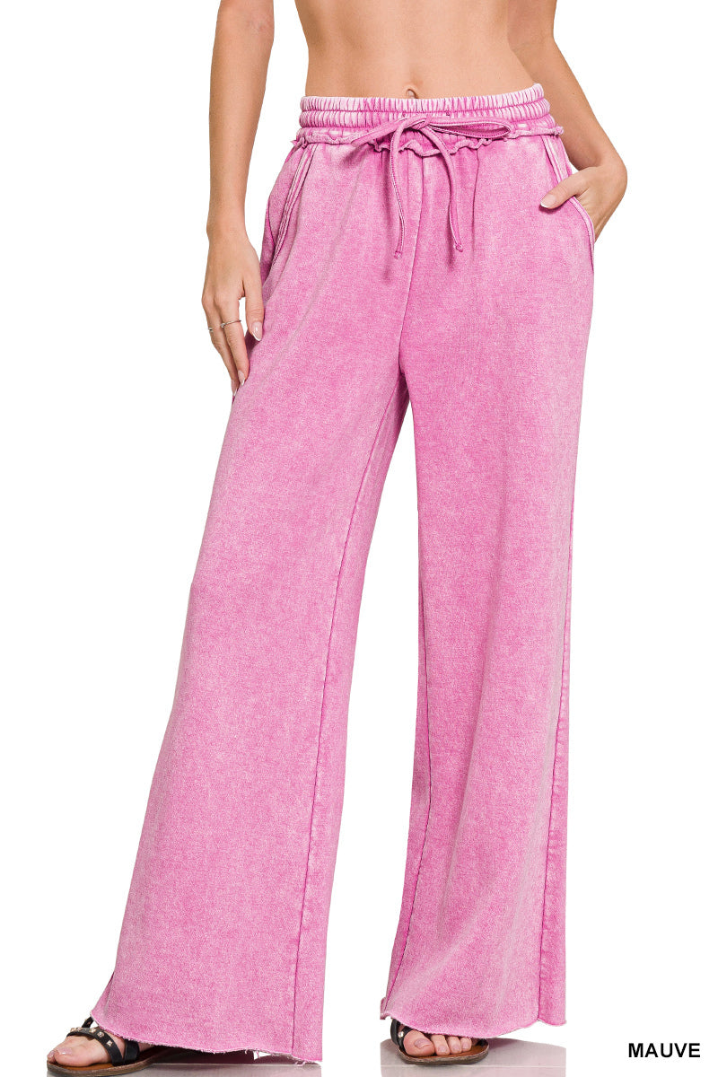 Acid wash fleece sweatpants with pockets