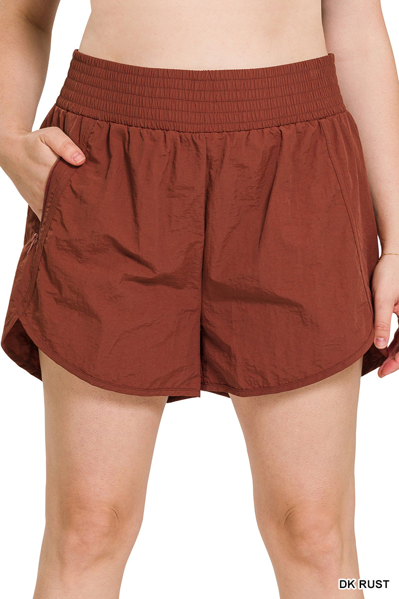 Plus windbreaker smocked waistband running shorts