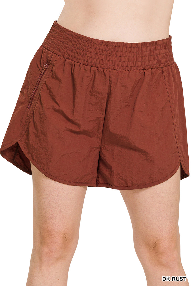 Plus windbreaker smocked waistband running shorts