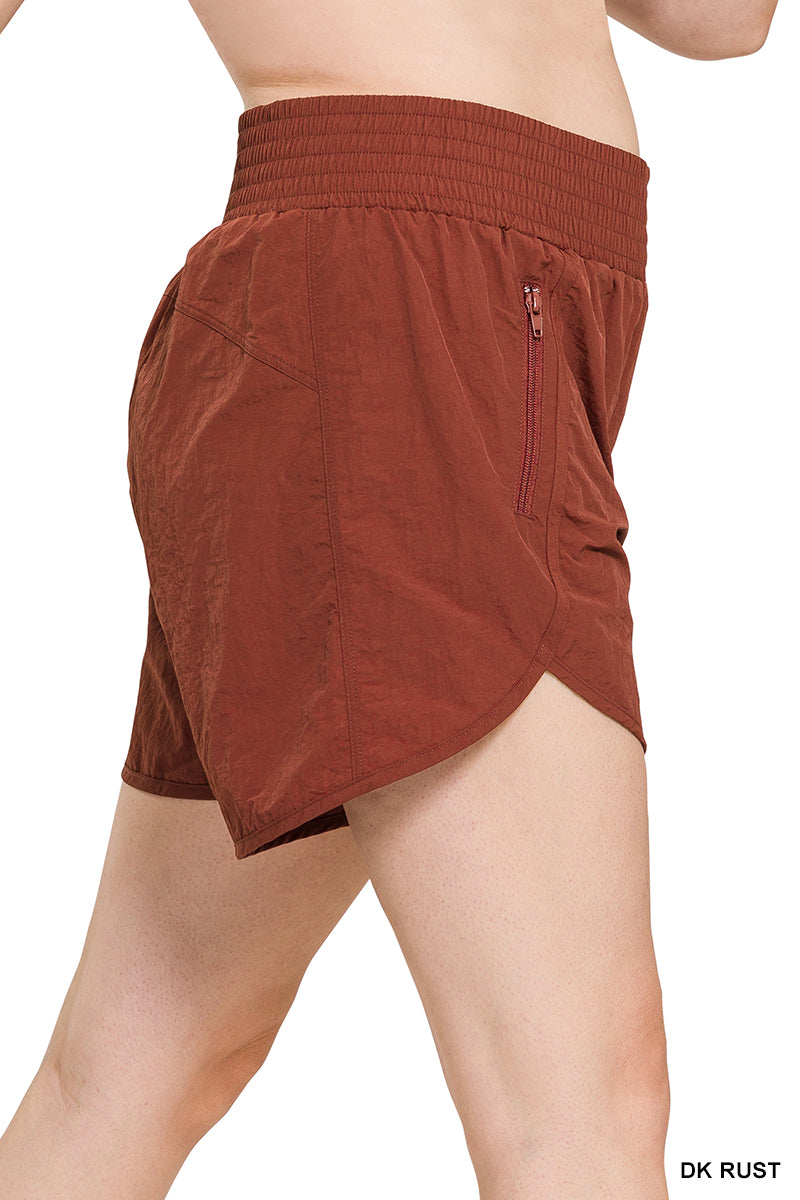Plus windbreaker smocked waistband running shorts