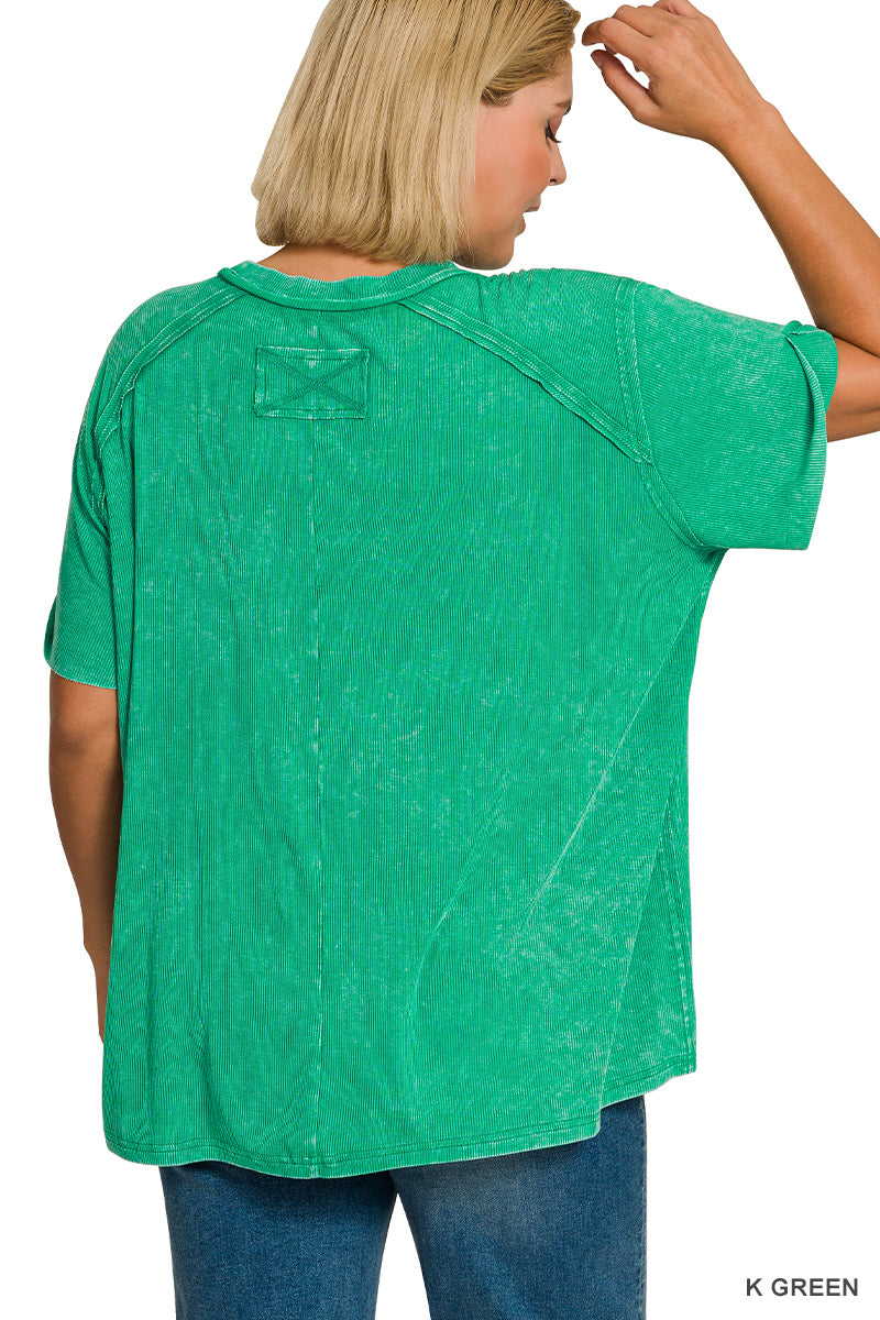 Plus washed ribbed short sleeve top