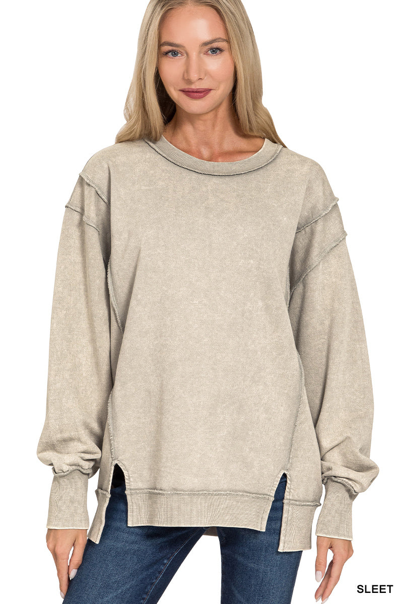 Acid wash exposed-seam sweatshirt