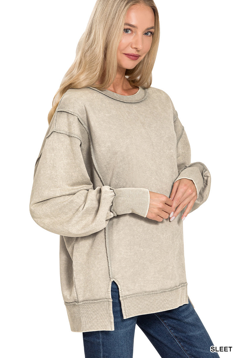 Acid wash exposed-seam sweatshirt