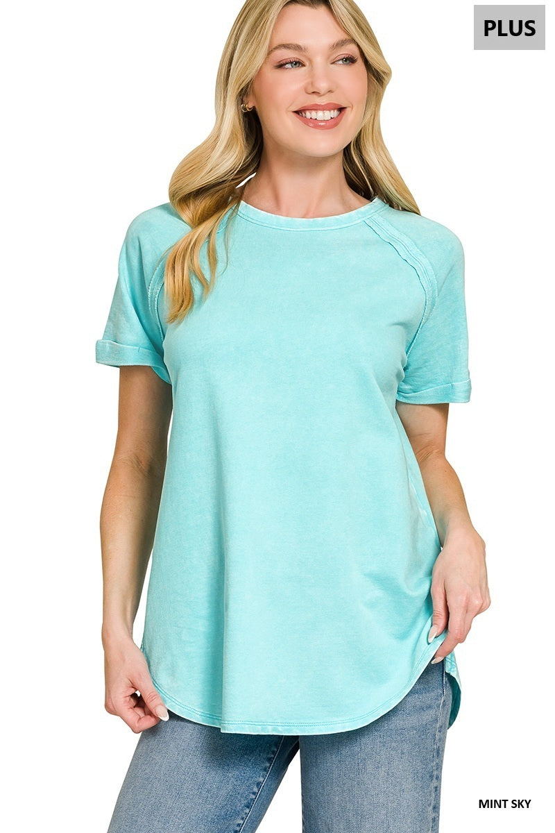 Plus french terry washed curved hem top