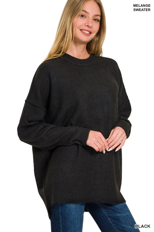 Melange hi-low hem pocket sweater