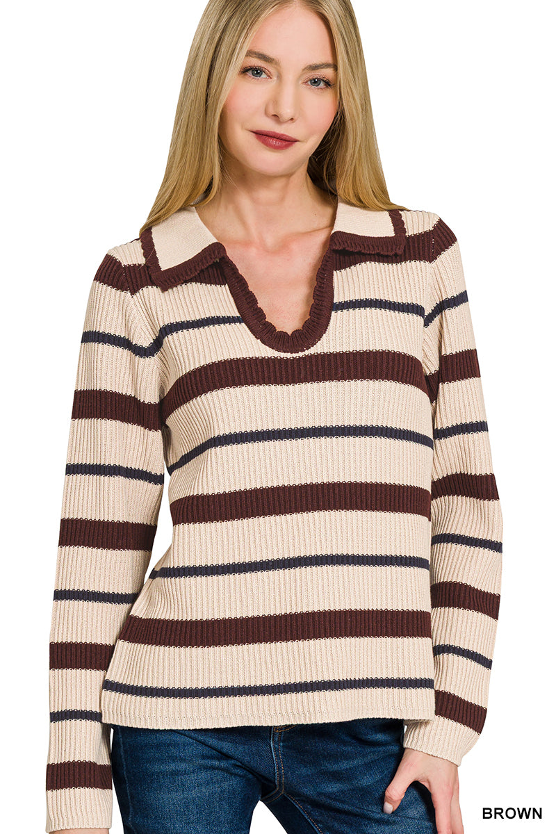 Striped collared sweater