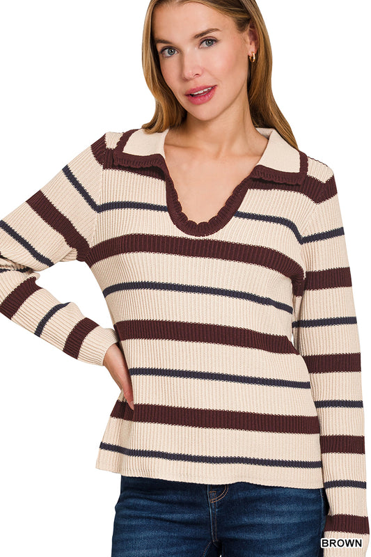 Striped collared sweater