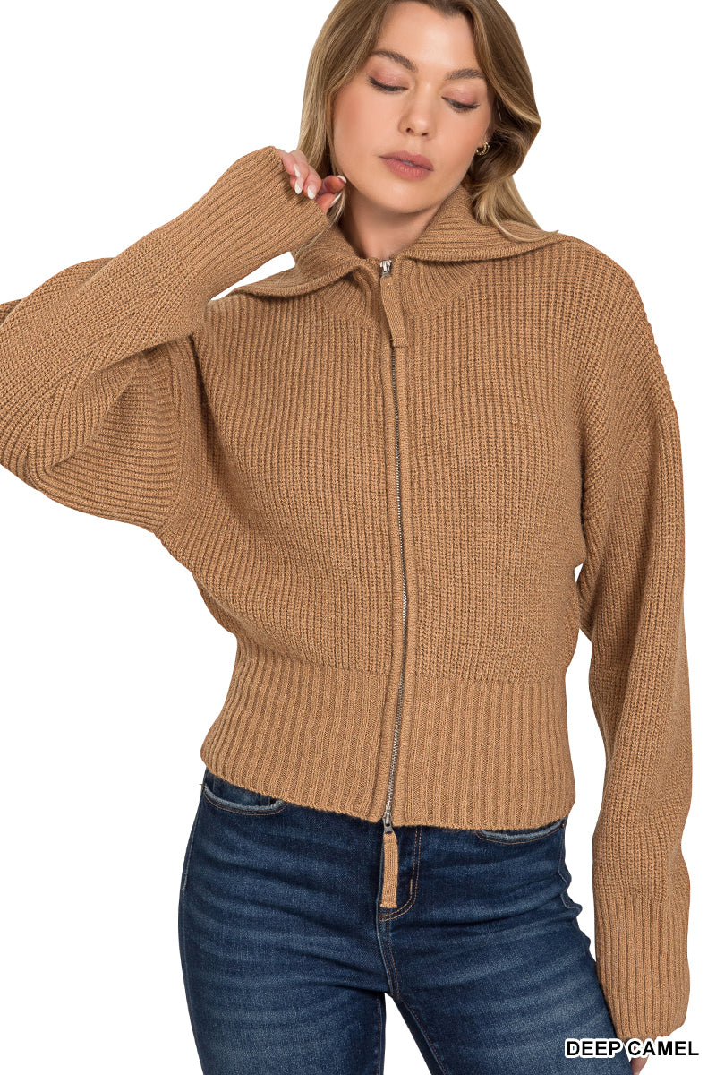 Collared zip up sweater
