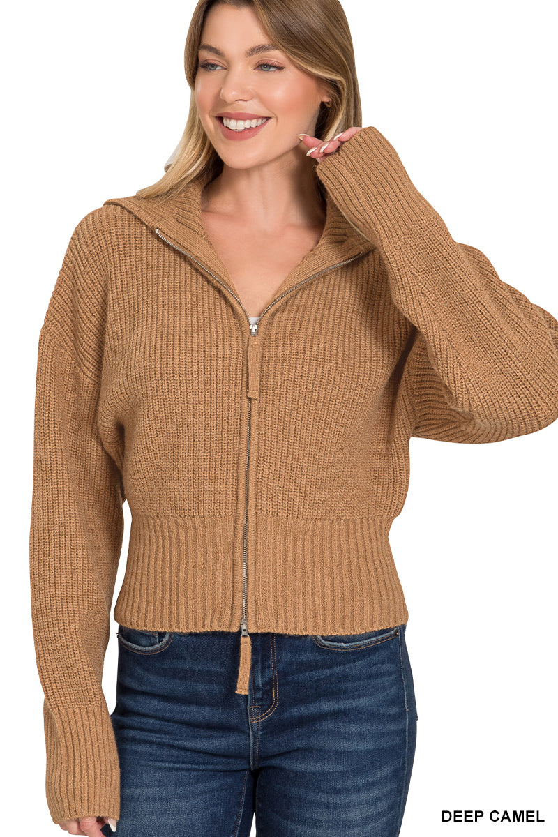 Collared zip up sweater