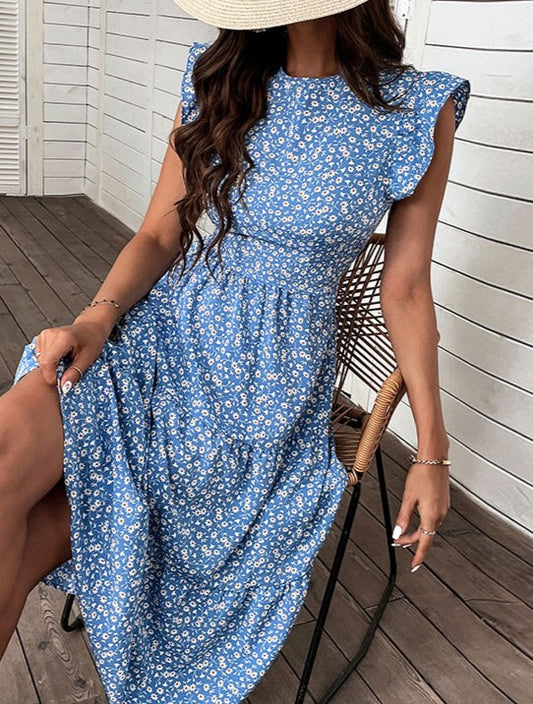 Vintage High-Waisted Floral Print Maxi Dress
