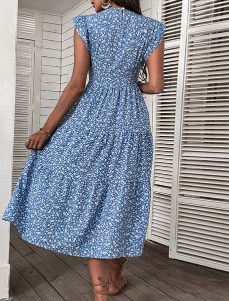 Vintage High-Waisted Floral Print Maxi Dress