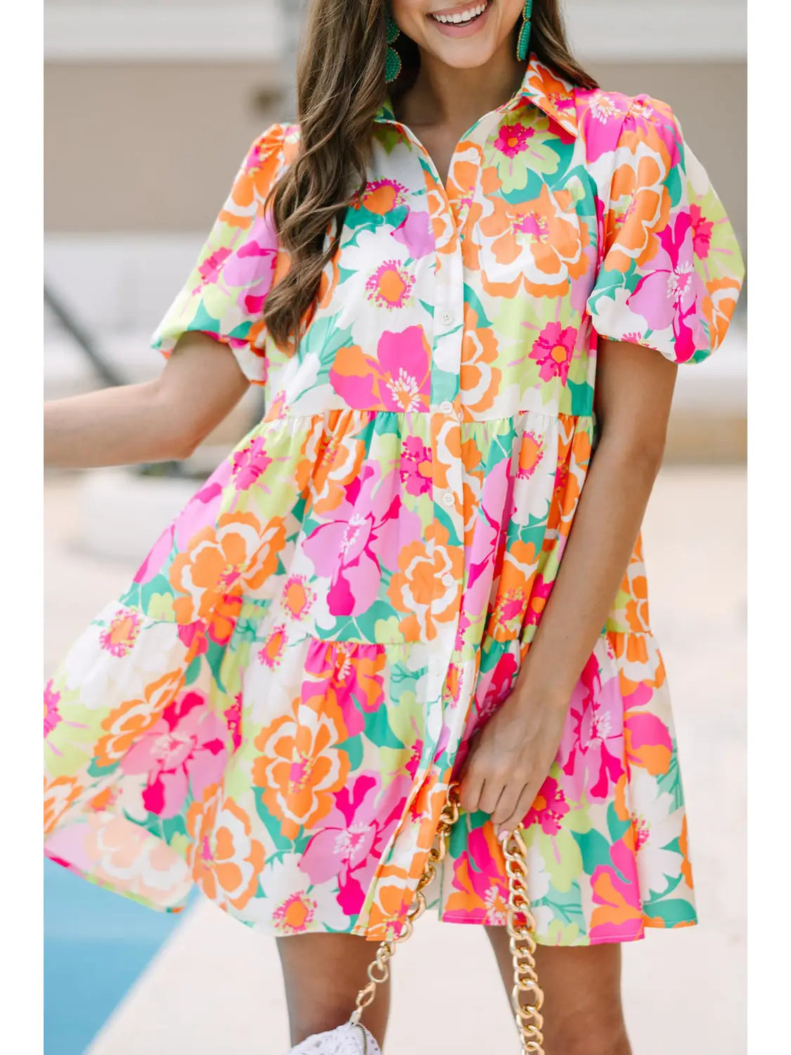 Floral Puff Sleeve Babydoll Dress